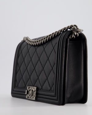 Chanel Black Medium Boy Bag in Lambskin Leather with Ruthenium Hardware