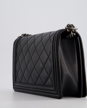 Chanel Black Medium Boy Bag in Lambskin Leather with Ruthenium Hardware