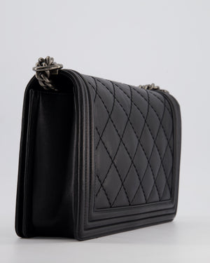 Chanel Black Medium Boy Bag in Lambskin Leather with Ruthenium Hardware