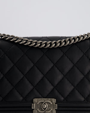 Chanel Black Medium Boy Bag in Lambskin Leather with Ruthenium Hardware