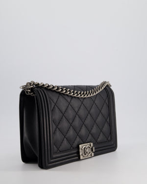 Chanel Black Medium Boy Bag in Lambskin Leather with Ruthenium Hardware