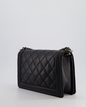 Chanel Black Medium Boy Bag in Lambskin Leather with Ruthenium Hardware