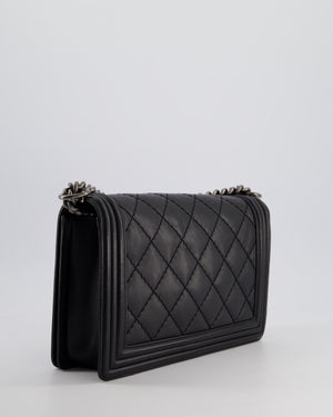 Chanel Black Medium Boy Bag in Lambskin Leather with Ruthenium Hardware