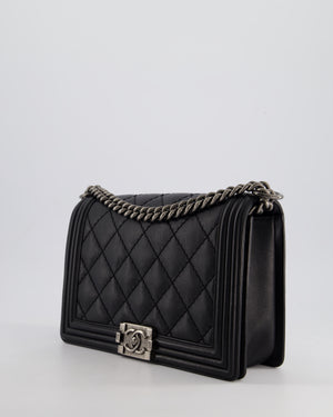 Chanel Black Medium Boy Bag in Lambskin Leather with Ruthenium Hardware