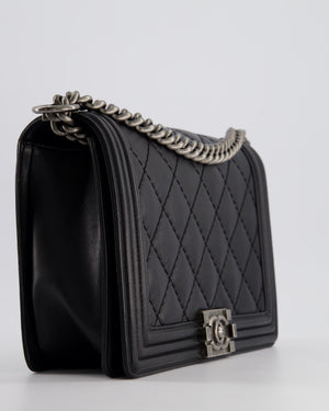 Chanel Black Medium Boy Bag in Lambskin Leather with Ruthenium Hardware