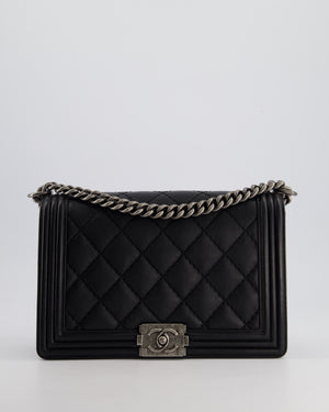 Chanel Black Medium Boy Bag in Lambskin Leather with Ruthenium Hardware