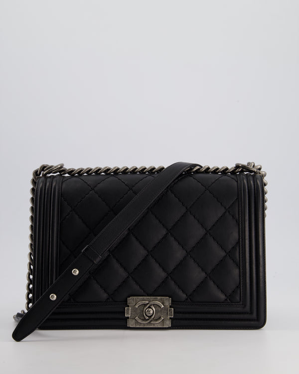 Chanel Black Medium Boy Bag in Lambskin Leather with Ruthenium Hardware