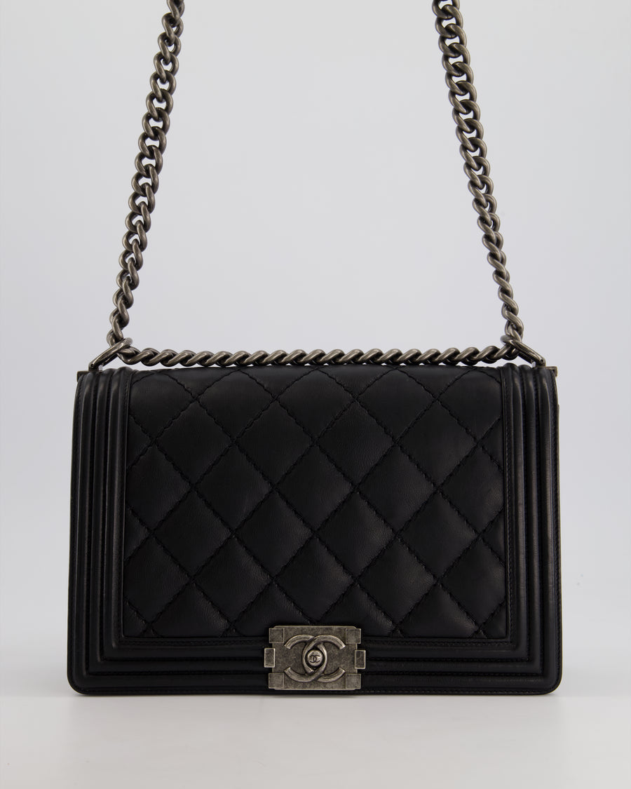 Chanel Black Medium Boy Bag in Lambskin Leather with Ruthenium Hardware