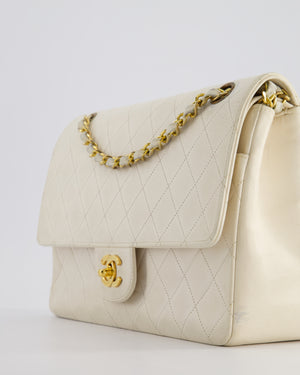 Chanel Vintage White Medium Classic Double Flap Bag in Lambskin Leather with 24K Gold Hardware