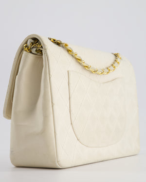 Chanel Vintage White Medium Classic Double Flap Bag in Lambskin Leather with 24K Gold Hardware