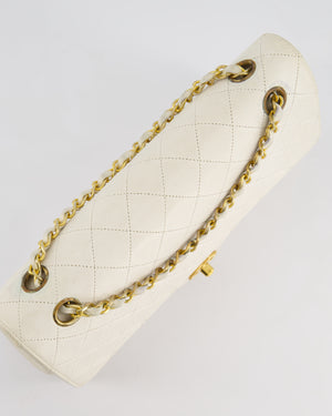 Chanel Vintage White Medium Classic Double Flap Bag in Lambskin Leather with 24K Gold Hardware