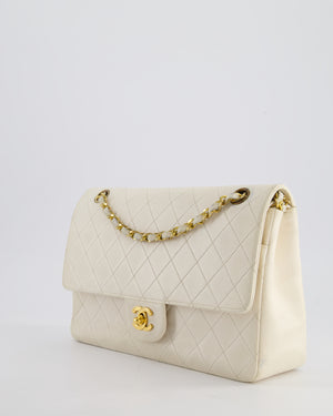 Chanel Vintage White Medium Classic Double Flap Bag in Lambskin Leather with 24K Gold Hardware