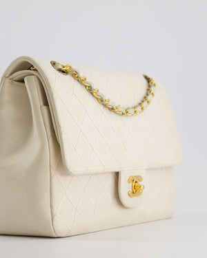 Chanel Vintage White Medium Classic Double Flap Bag in Lambskin Leather with 24K Gold Hardware