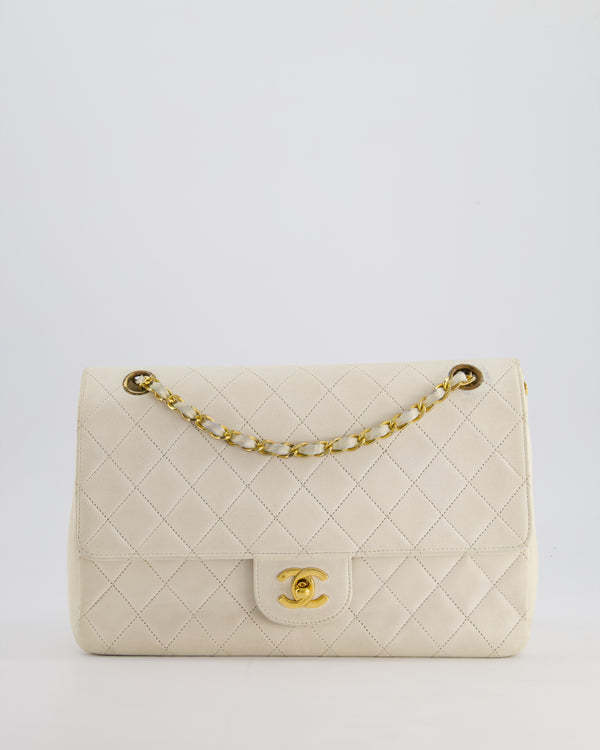 Chanel Vintage White Medium Classic Double Flap Bag in Lambskin Leather with 24K Gold Hardware