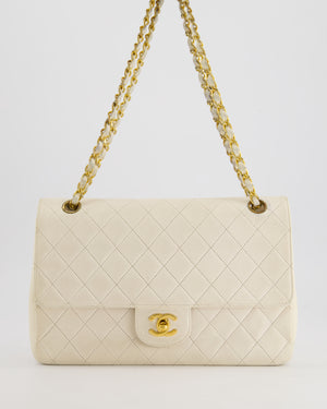 Chanel Vintage White Medium Classic Double Flap Bag in Lambskin Leather with 24K Gold Hardware