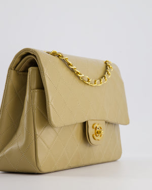 Chanel Vintage Beige Medium Double Flap Bag in Lambskin Leather with 24K Gold Hardware