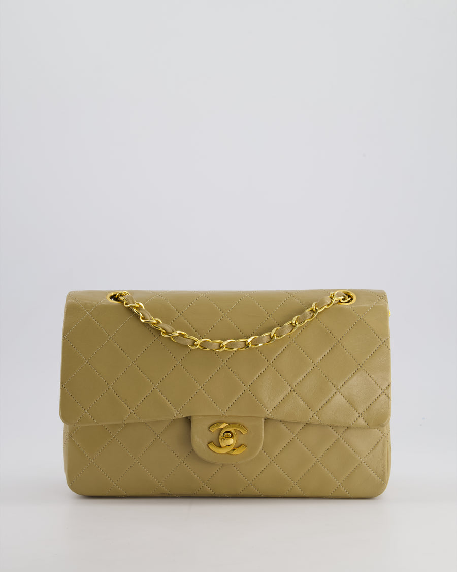 Chanel Vintage Beige Medium Double Flap Bag in Lambskin Leather with 24K Gold Hardware