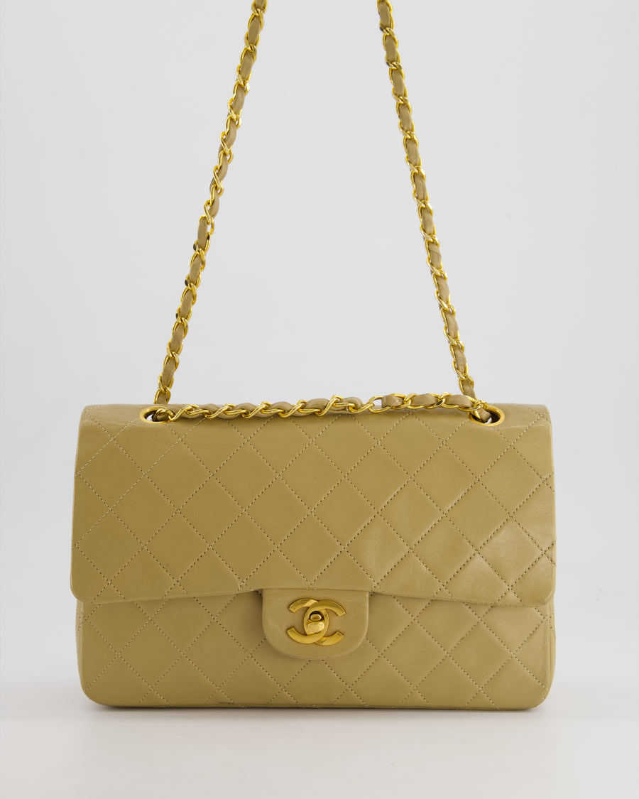 Chanel Vintage Beige Medium Double Flap Bag in Lambskin Leather with 24K Gold Hardware