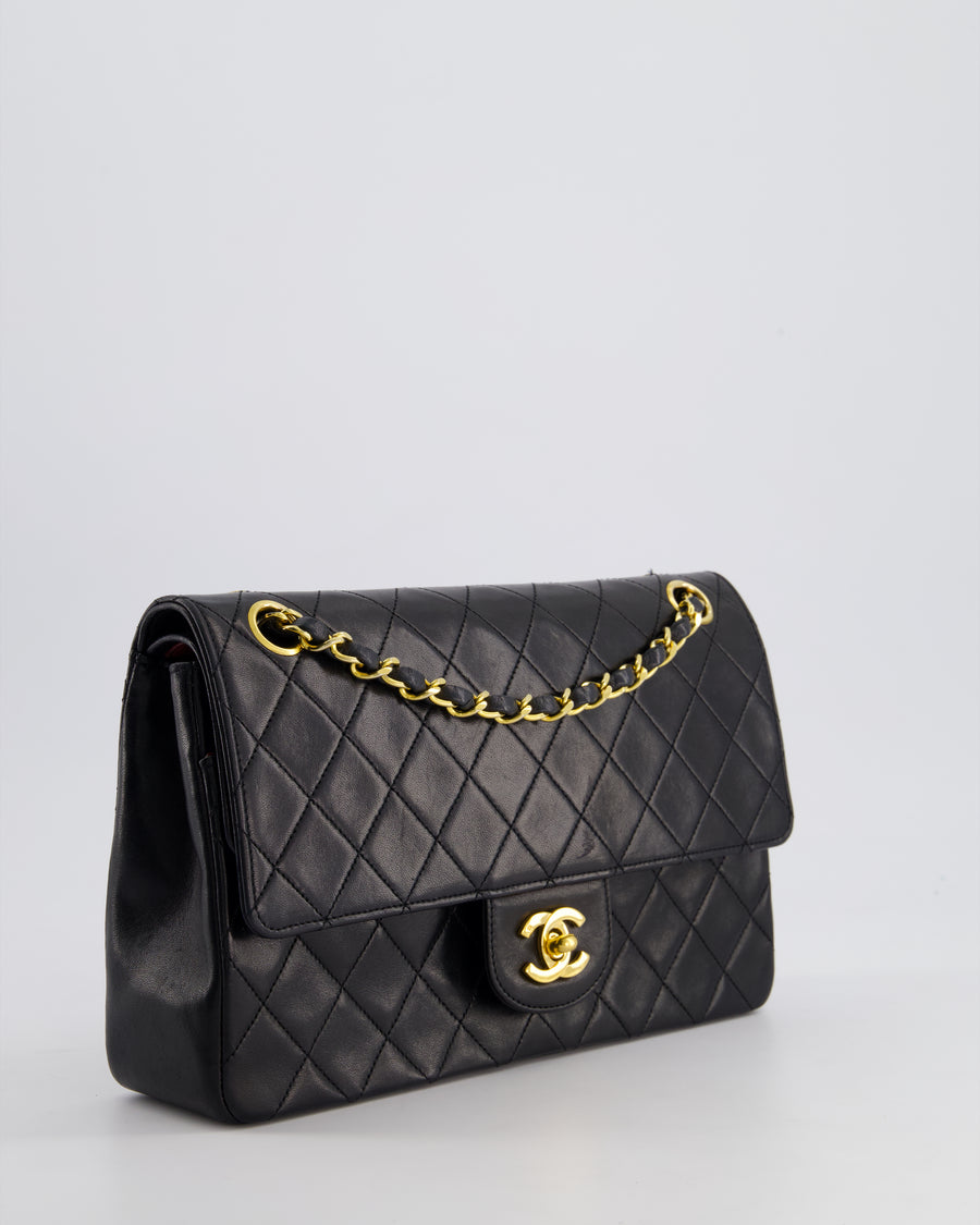 Chanel Vintage Black Medium Classic Double Flap Bag in Lambskin Leather with 24K Gold Hardware