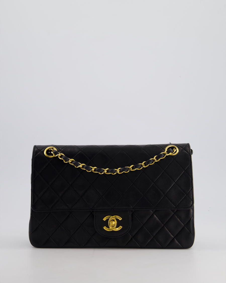 Chanel Vintage Black Medium Classic Double Flap Bag in Lambskin Leather with 24K Gold Hardware