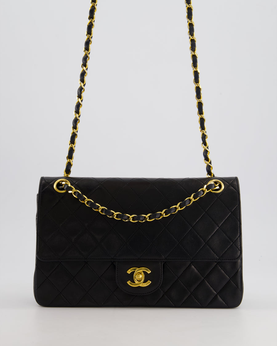 Chanel Vintage Black Medium Classic Double Flap Bag in Lambskin Leather with 24K Gold Hardware