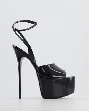 Saint Laurent Black Patent Kika Platform Sandal Heel Size EU 39.5 RRP £1,160