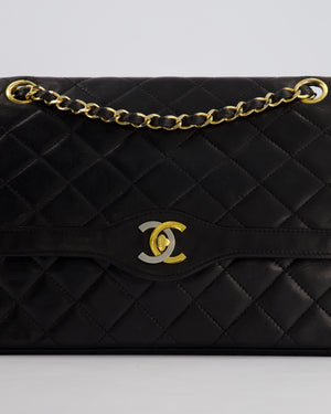 Chanel Black Double Flap Bag in Lambskin Leather with Mixed Hardware