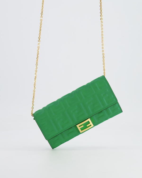 *FIRE PRICE* Fendi Green FF Baguette on Chain Leather Bag with Gold Hardware