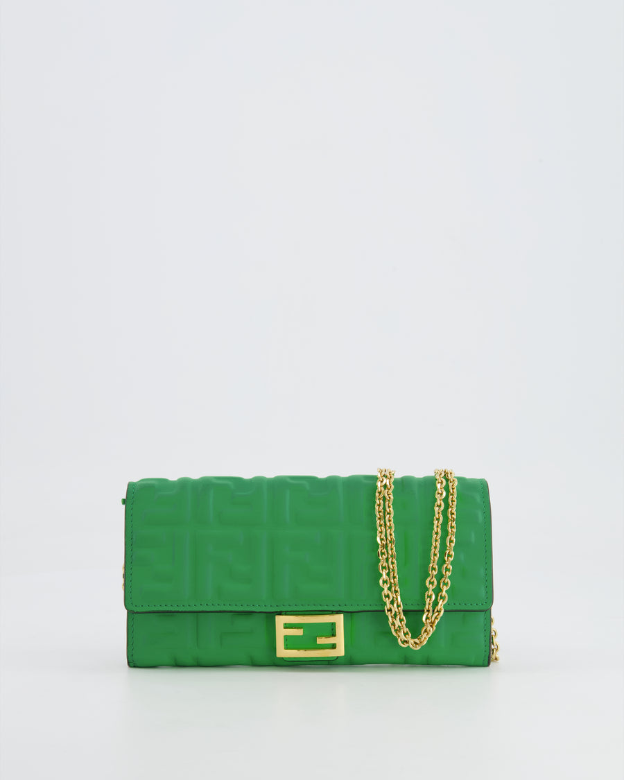 *FIRE PRICE* Fendi Green FF Baguette on Chain Leather Bag with Gold Hardware