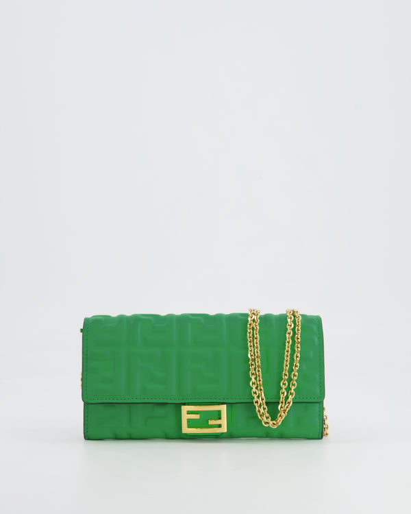 *FIRE PRICE* Fendi Green FF Baguette on Chain Leather Bag with Gold Hardware