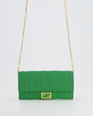 *FIRE PRICE* Fendi Green FF Baguette on Chain Leather Bag with Gold Hardware