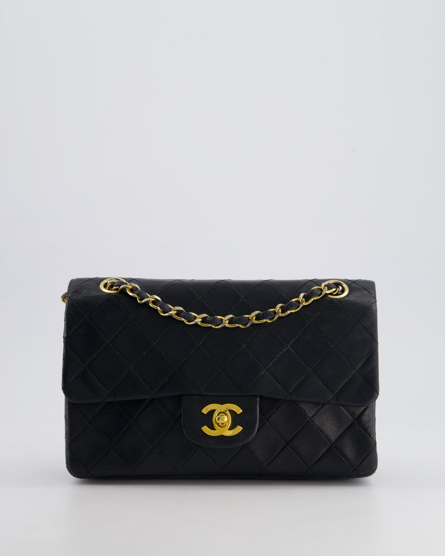 Chanel Black Vintage Classic Small Double Flap Bag in Lambskin Leather with 24K Gold Hardware