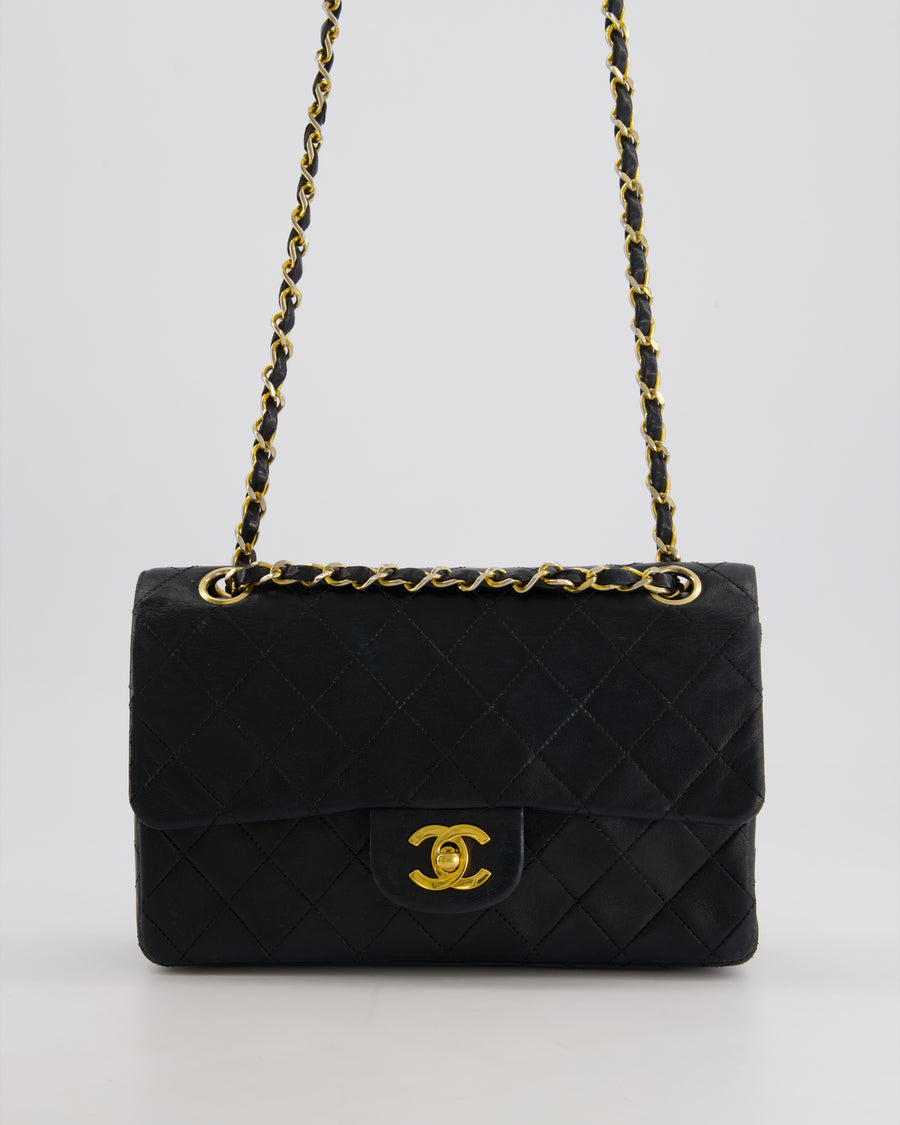 Chanel Black Vintage Classic Small Double Flap Bag in Lambskin Leather with 24K Gold Hardware