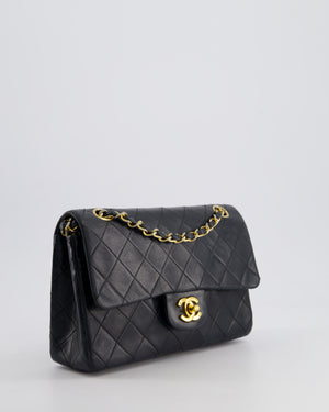 Chanel Black Vintage Classic Small Double Flap Bag in Lambskin Leather with 24K Gold Hardware