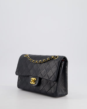 Chanel Black Vintage Classic Small Double Flap Bag in Lambskin Leather with 24K Gold Hardware