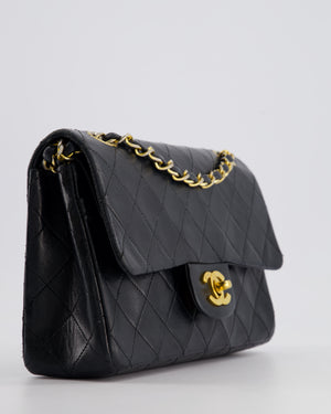 Chanel Black Vintage Classic Small Double Flap Bag in Lambskin Leather with 24K Gold Hardware