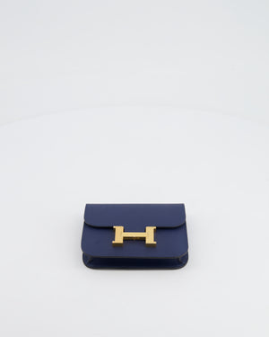 Hermès Constance Slim Belt Wallet Bag in Bleu Nuit Epsom Leather with Pocket and Gold Hardware