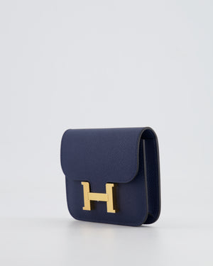 Hermès Constance Slim Belt Wallet Bag in Bleu Nuit Epsom Leather with Pocket and Gold Hardware