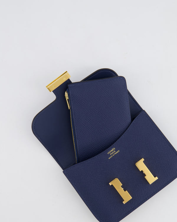 Hermès Constance Slim Belt Wallet Bag in Bleu Nuit Epsom Leather with Pocket and Gold Hardware