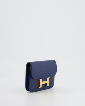 Hermès Constance Slim Belt Wallet Bag in Bleu Nuit Epsom Leather with Pocket and Gold Hardware