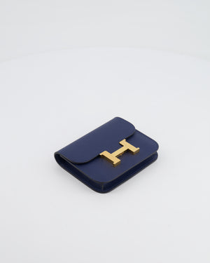 Hermès Constance Slim Belt Wallet Bag in Bleu Nuit Epsom Leather with Pocket and Gold Hardware