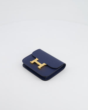 Hermès Constance Slim Belt Wallet Bag in Bleu Nuit Epsom Leather with Pocket and Gold Hardware