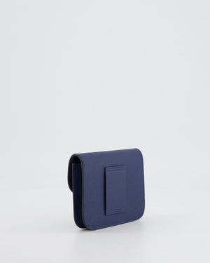 Hermès Constance Slim Belt Wallet Bag in Bleu Nuit Epsom Leather with Pocket and Gold Hardware