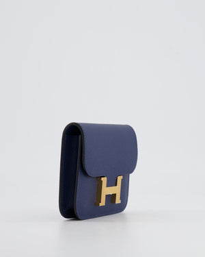 Hermès Constance Slim Belt Wallet Bag in Bleu Nuit Epsom Leather with Pocket and Gold Hardware