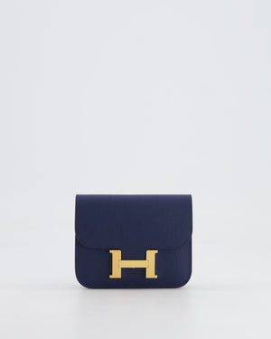 Hermès Constance Slim Belt Wallet Bag in Bleu Nuit Epsom Leather with Pocket and Gold Hardware