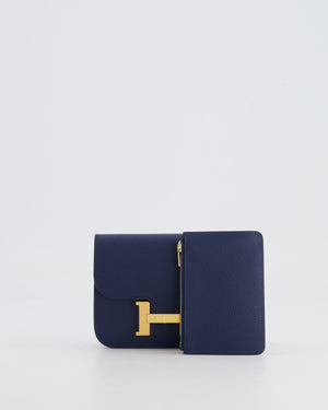 Hermès Constance Slim Belt Wallet Bag in Bleu Nuit Epsom Leather with Pocket and Gold Hardware