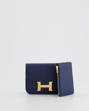 Hermès Constance Slim Belt Wallet Bag in Bleu Nuit Epsom Leather with Pocket and Gold Hardware