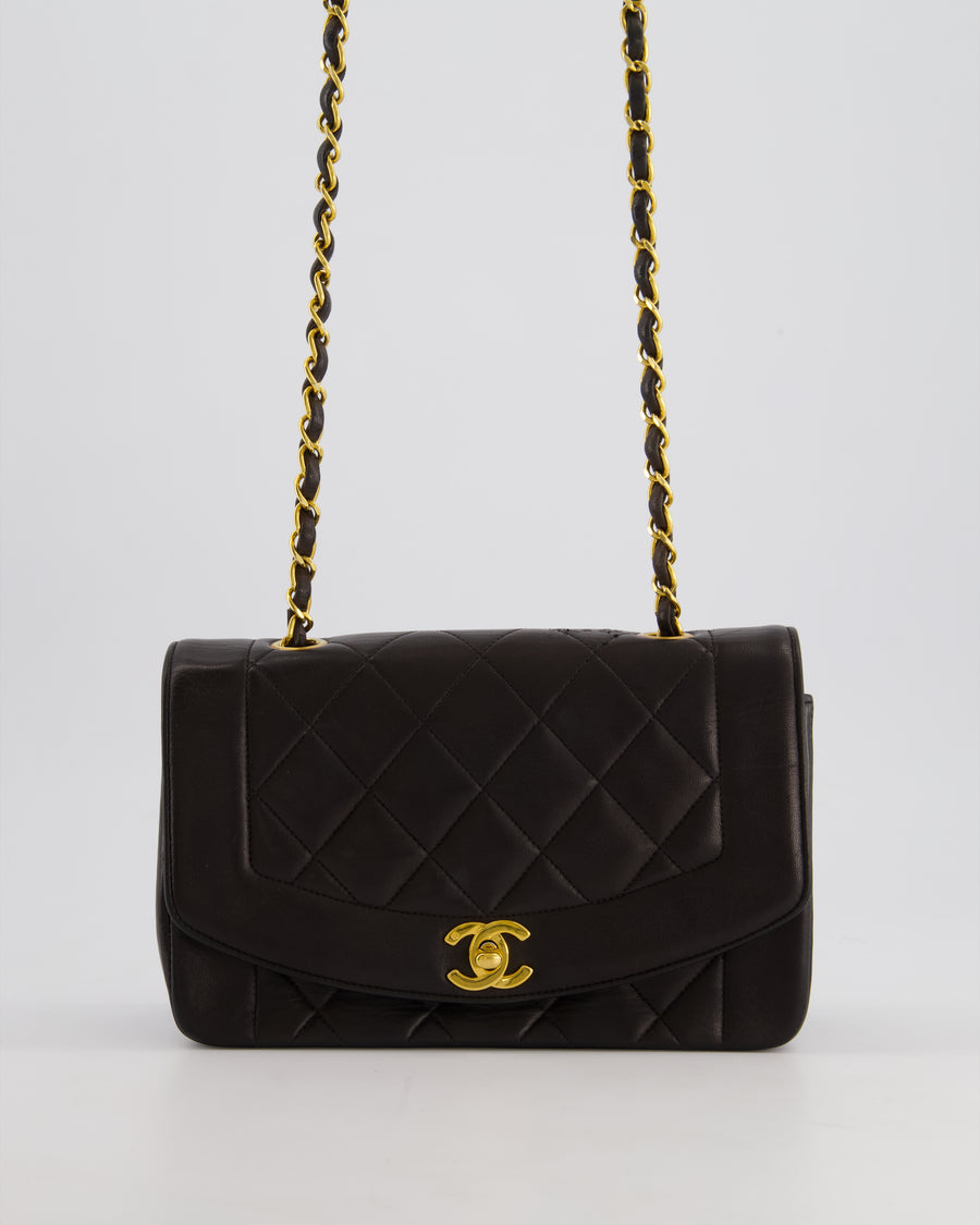 Chanel Vintage Espresso Small Diana Flap Bag in Lambskin Leather with 24K Gold Hardware