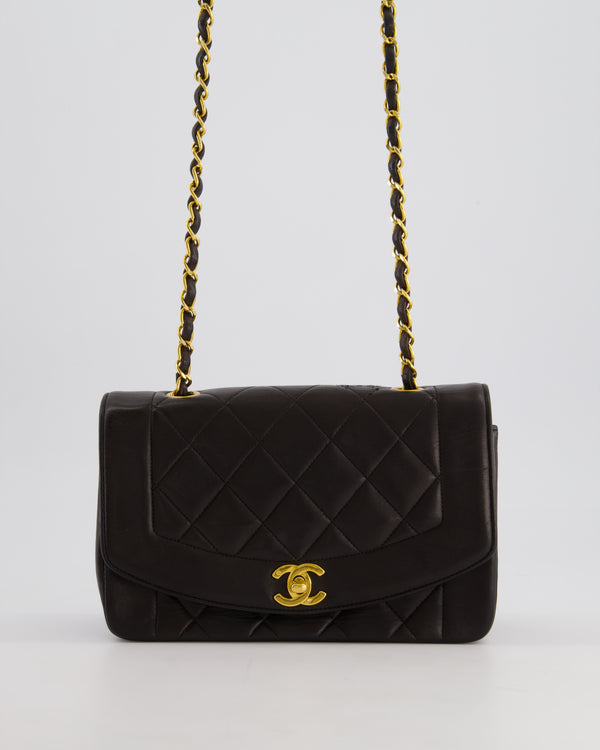 Chanel Vintage Espresso Small Diana Flap Bag in Lambskin Leather with 24K Gold Hardware