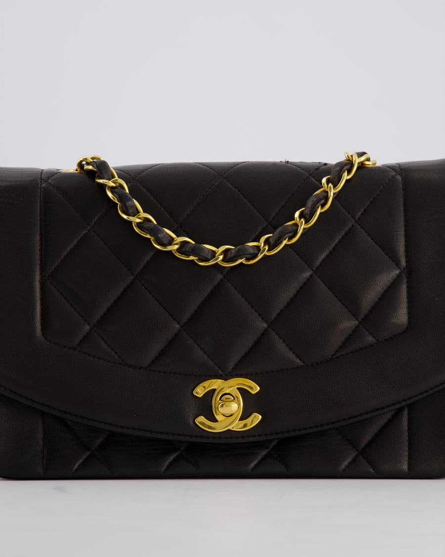 Chanel Vintage Espresso Small Diana Flap Bag in Lambskin Leather with 24K Gold Hardware